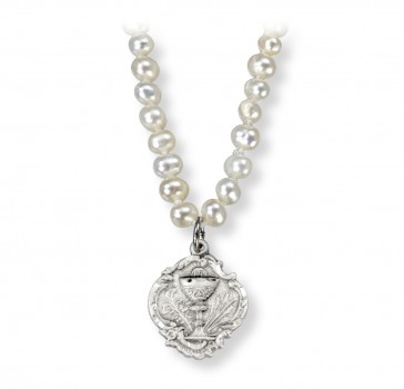 Freshwater Pearl First Communion Necklace with a Baroque Chalice Pendant