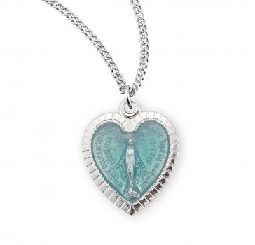 Sterling Silver Enameled Heart Shaped Miraculous Medal