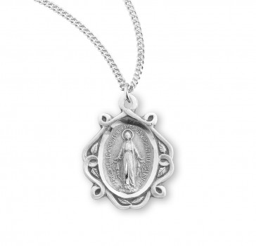 Sterling Silver Fancy Miraculous Medal w/18" Ch-Bxd