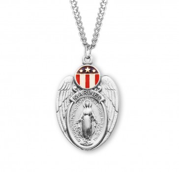 Sterling Silver Marine Shield Mirac w/Red, White, & Blue 24" Ch-Bxd