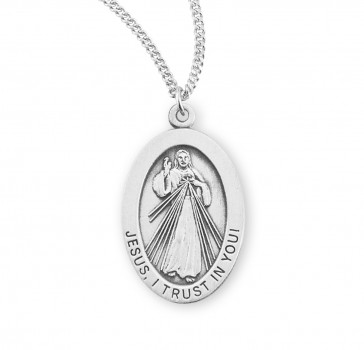 Sterling Silver Divine Mercy 1-1/16" Oval Medal w/18" Ch-Bxd
