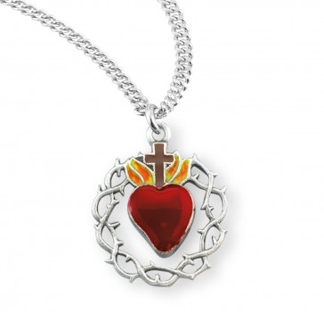 Sterling Silver Crown of Thorns w/Red Heart 20" Ch-Bxd