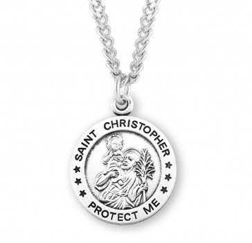 1" Sterling Silver Round St. Christopher Medal on a 24" Ch-Bxd