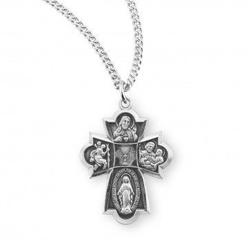 Sterling Silver Communion 4-Way Medal 18" Ch-Bxd