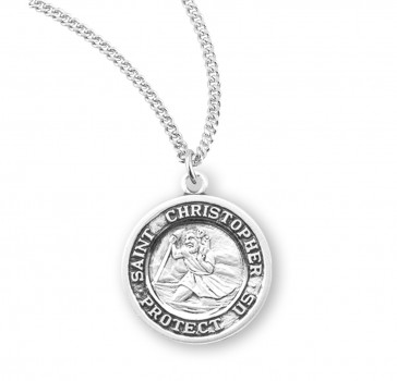 Sterling Silver Round St Christopher- *18" Ch-Bxd