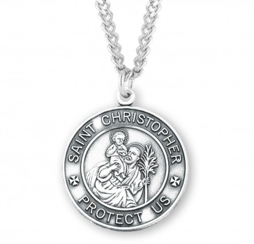 Sterling Silver Med Rd St Christopher 24" Ch-Bxd