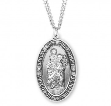 Sterling Silver Lrg Oval St Christopher- *24" Ch-Bxd