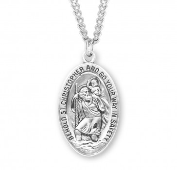 Sterling Silver Lrg Oval St Christopher 24" Ch-Bxd