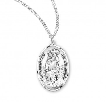 Sterling Silver Oval St Christopher 24" Ch-Bxd