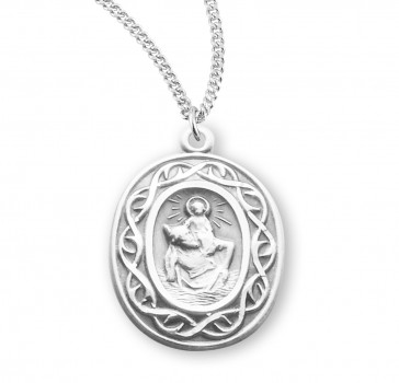 Saint Christopher Oval Sterling Silver "Crown of Thorns" Medal 