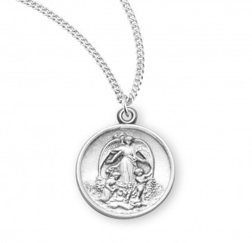 Guardian Angel Round Sterling Silver Medal 
