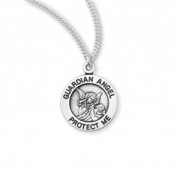 Sterling Silver Med Rd Guardian Angel-*18" Ch-Bxd