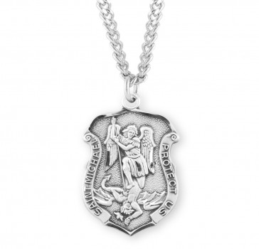 Sterling Silver Lrg St Michael Shield-*24" Ch-Bxd