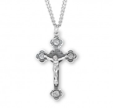 Sterling Silver Rosary Cfx w/Roses 24" Ch-Bxd