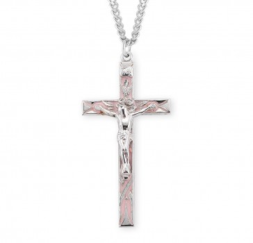 High Polished Pink Enameled Sterling Silver Crucifix