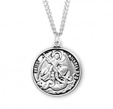 Sterling Silver 0.9" Round St Michael Archangel Medal-24" Ch-Bxd