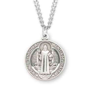Sterling Silver (26mm) Round St. Benedict Medal-24" Ch-Bxd