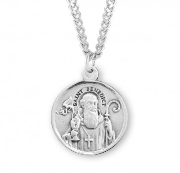 1-3/16" Sterling Silver Round St. Benedict Medal-24" Ch-Bxd
