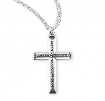 Sterling Silver Med Cross w/Raised Center Design-*20" Ch-Bxd
