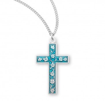 Blue Enameled Sterling Silver Cross 