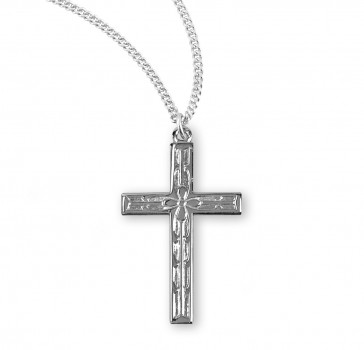 Sterling Silver High Polish Rhodium Plated Cross With Scroll Work Design-18" Ch-Bxd