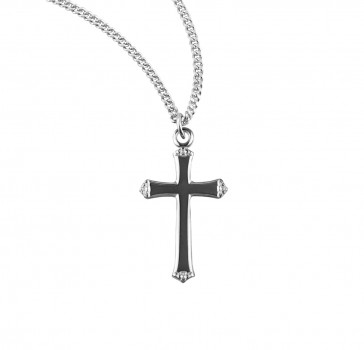 Sterling Silver High Polished 1" Cross with Flower Tips on 18" Ch-Bxd