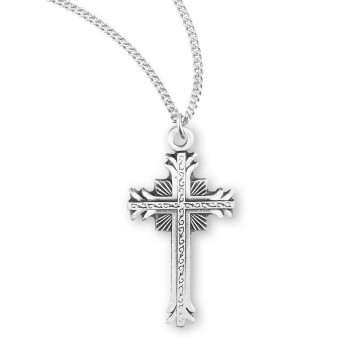 Sterling Silver Cross 1-1/8" with Flared Tips and a Scrolled Center Design on an 18" Ch-Bxd