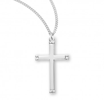 Sterling Silver Plain Cross w/Beaded Ends-*18" Ch-Bxd