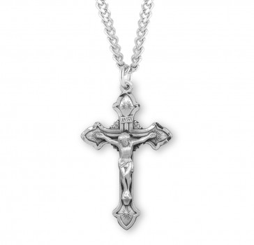 Sterling Silver Crucifix with Flared Tips and Burst Halo on 18" Ch-Bxd