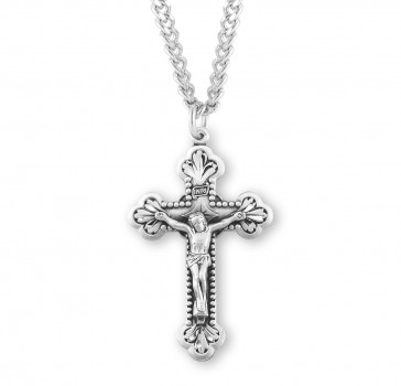 Baroque Leaf Design Sterling Silver Crucifix 