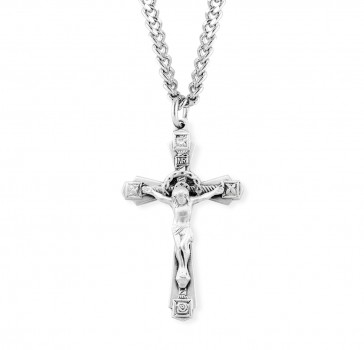 Sterling silver 1-1/2" crucifix with a crown of thorns halo and extended tips w/24" Ch-Bxd