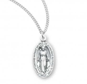 Sterling Silver Small Oval Miraculous 18" Ch-Bxd