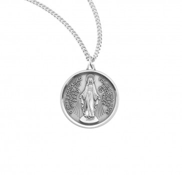 Sterling Silver Round Contemporary Miraculous Medal w/20" Ch-Bxd
