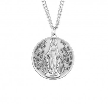 Sterling Silver Round Contemporary Miraculous Medal w/27" Ch-Bxd