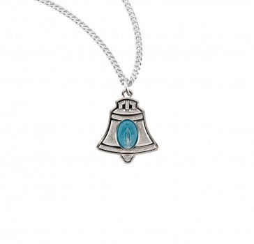 Sterling Silver Bell Miraculous Medal w/Blue Enamel w/18" Ch-Bxd