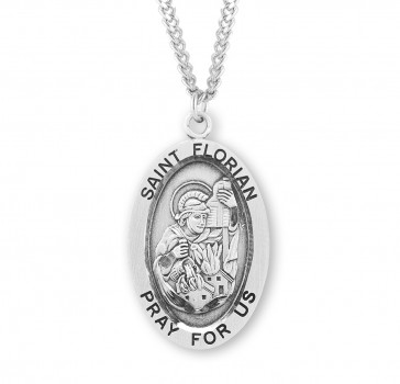 Sterling Silver Lg Oval St Florian-*24" Ch-Bxd