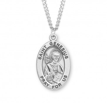 Sterling Silver Lg Oval St Genesius-*24" Ch-Bxd