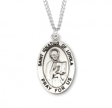 Sterling Silver Lg Oval St Ignatius of Loyola  24" Ch-Bxd