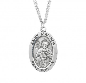 Sterling Silver Lg Oval St Matthew *24" Ch-Bxd