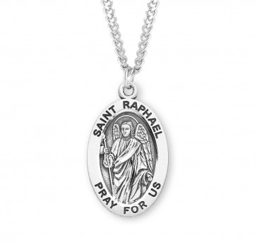 Sterling Silver Lg Oval St Raphael *24" Ch-Bxd