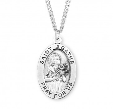 Sterling Silver Lrg Oval St Agatha-*24" Ch-Bxd