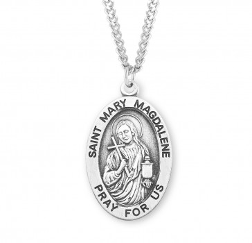 Sterling Silver Lg Oval St Mary Magdalene Medal *24" Ch-Bxd