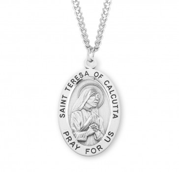 Sterling Silver Large St. Teresa of Calcutta Oval-*24" Ch-Bxd
