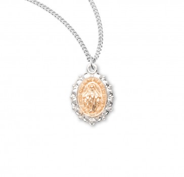 Sterling Silver Oval Two-Tone Miraculous Medal 