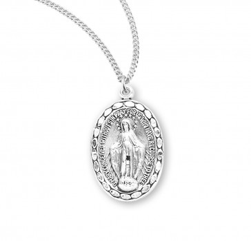 Sterling Silver Med. Beaded Oval Miraculous-18" Ch-Bxd