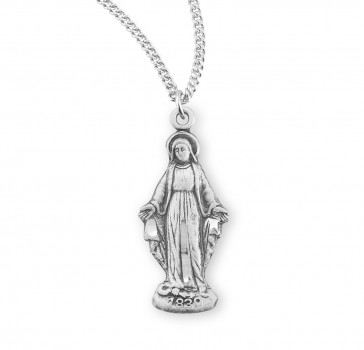 Sterling Silver Virgin Mary Pendant 18" Ch-Bxd