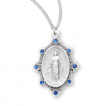 Sterling Silver Miraculous w/Light Sapphire Stones-*18" Ch-Bxd