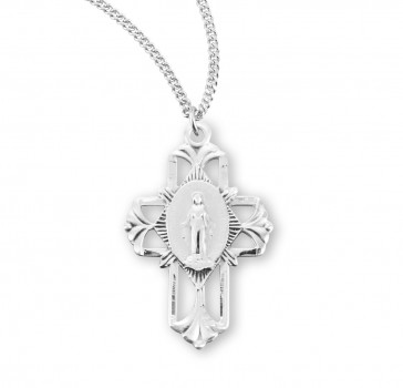 Sterling Silver Pierced Miraculous Cross-18" Ch-Bxd