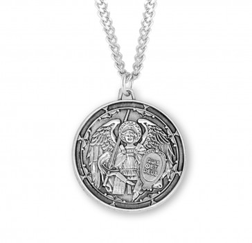 Sterling Silver Round St. Michael the Archangel in Icon Style on 24" Ch-Bxd