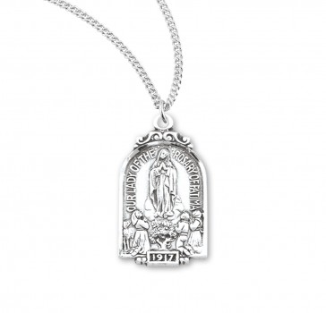 Sterling Silver Our Lady of Fatima Arch Shaped Medal w/18" Ch-Bxd